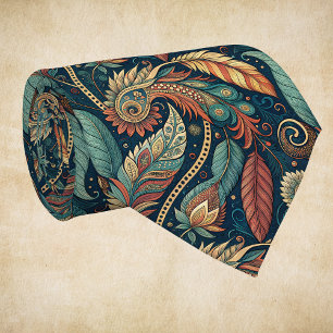 Native American Feather Swirl Terra Cotta Aquamari Krawatte