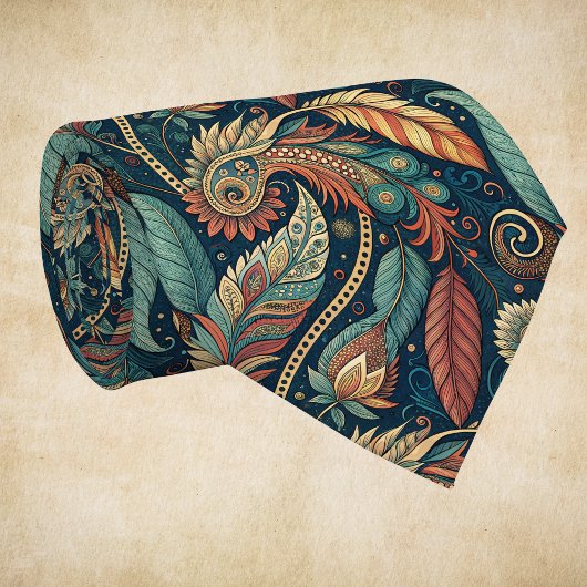 Native American Feather Swirl Terra Cotta Aquamari Krawatte