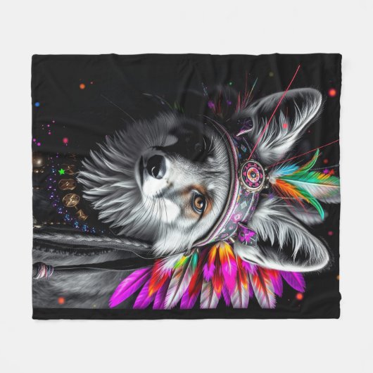 Native American Fox art Fleecedecke (Vorderseite (Horizontal))