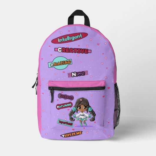 Native American Girl Happy Sweet Fun Hearts Lila Bedruckter Rucksack (Vorderseite)