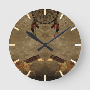 Native American Horses & Dream Catcher Runde Wanduhr