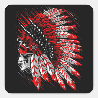 Native American Indian Chief Skull Motorcycle Head Quadratischer Aufkleber