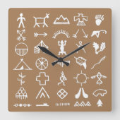 Native American Picture Symbols Quadratische Wanduhr (Vorderseite)