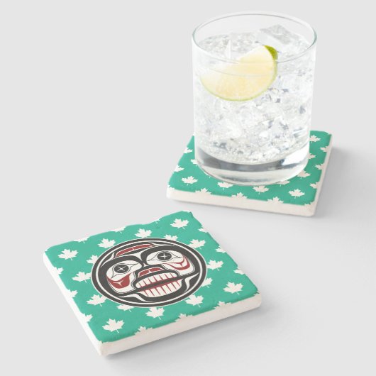 Native American Red Black Art Weull Steinuntersetzer (Seitenansicht)