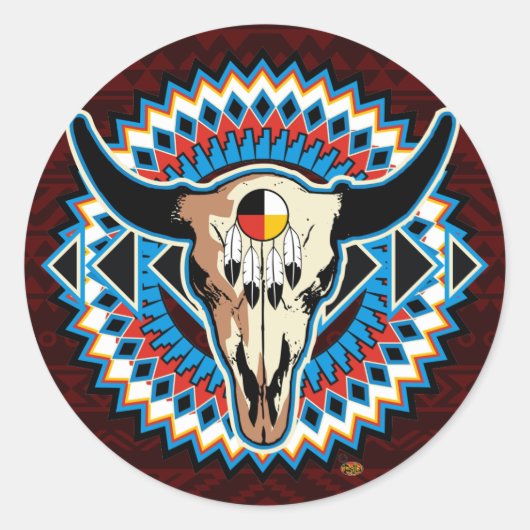 Native American Round-Skull-Aufkleber Runder Aufkleber (Vorderseite)