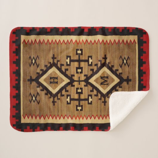 Native American Sherpa Blanket mit Ihren Initialen Sherpadecke (Vorderseite (Horizontal))