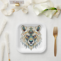 Native American Spiritual Wolf Paper Plate