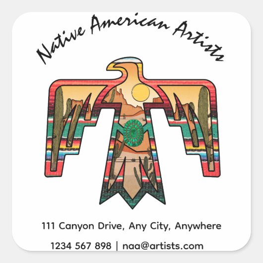 Native American Thunderbird Editable Text Quadratischer Aufkleber (Vorderseite)
