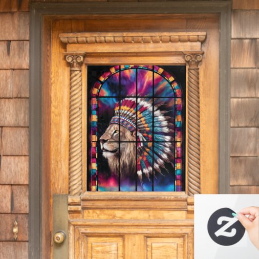Native American Tiger Themed Glass Window Fensteraufkleber (Haustür)