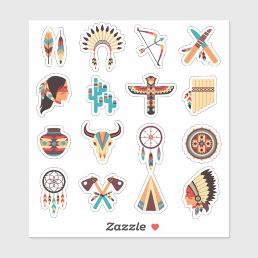 Native American Tribal Icons Set – Feathers, Dream Aufkleber (Blatt)