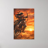 Native American Warrior Galloping Horse at Sunset Leinwanddruck (Vorderseite)