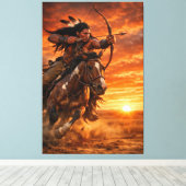 Native American Warrior Galloping Horse at Sunset Leinwanddruck (Insitu (Holzboden))