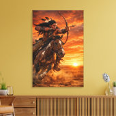 Native American Warrior on Galloping Horse Sunset Leinwanddruck (Insitu (Wohnzimmer))