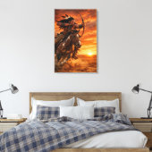 Native American Warrior on Galloping Horse Sunset Leinwanddruck (Insitu (Schlafzimmer))