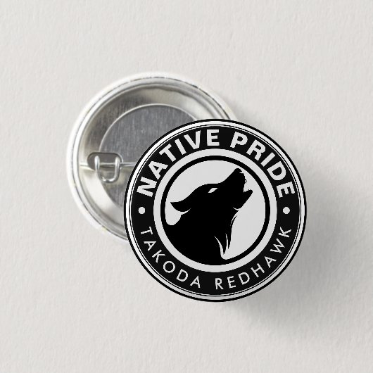 Native American Wolf Logo Personalized Name Button (Vorne & Hinten)