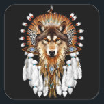 Native American Wolf - Wolf Lovers Quadratischer Aufkleber<br><div class="desc">Native American Wolf - Wolf Lovers</div>