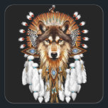 Native American Wolf - Wolf Lovers Quadratischer Aufkleber<br><div class="desc">Native American Wolf - Wolf Lovers</div>