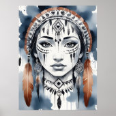 Native American Woman Portrait Feather Headdress Poster (Vorne)