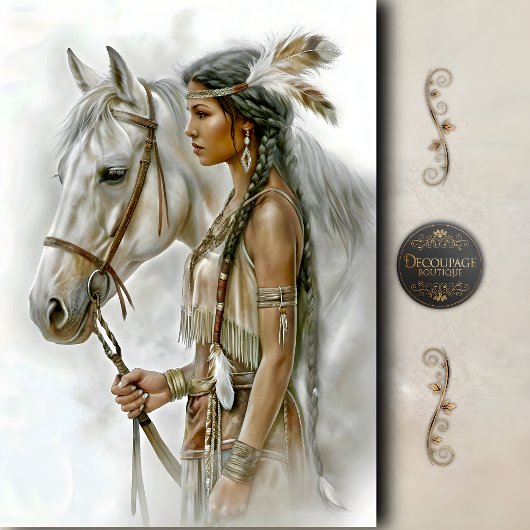 Native American Woman & White Horse Decoupage Seidenpapier