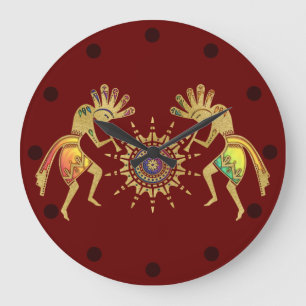 Native Americans Culture - Sun Dancing Kokopelli 3 Große Wanduhr