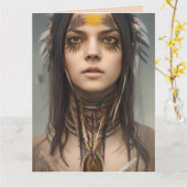 NATIVE AMERIKANISCHE HÜBSCHE FRAU MIRL ART GEBURTS KARTE (Gelbe Blume)