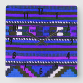 Native Amerikanische Ureinwohner Blue Textur Quadratische Wanduhr (Vorderseite)