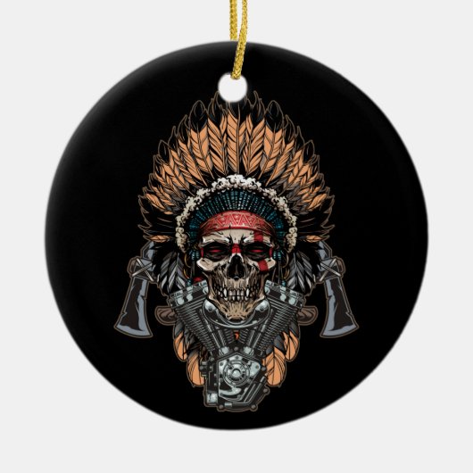 Native Amerikanische Ureinwohner Chief Skull Motor Keramik Ornament (Vorne)