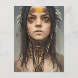 NATIVE AMERIKANISCHE UREINWOHNER HÜBSCH YOUNG FRAM POSTKARTE