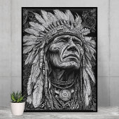Native Amerikanische Ureinwohner Warrior Feather H Poster