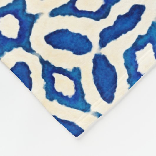 Native Batik Wasserfarbe künstlerisch blau-weiß pa Fleecedecke (Ecke)