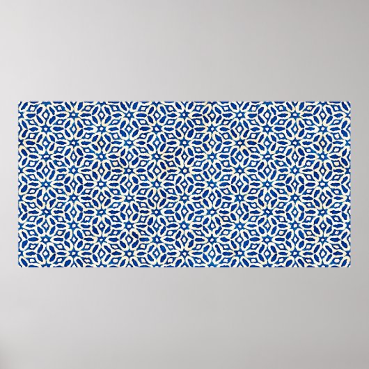 Native Batik Wasserfarbe künstlerisch blau-weiß pa Poster (Vorne)