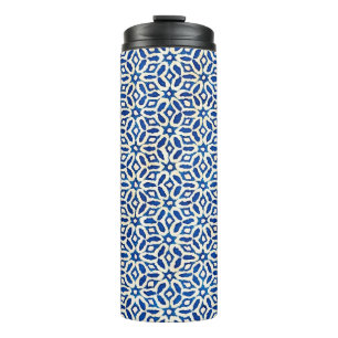 Native Batik Wasserfarbe künstlerisch blau-weiß Thermosbecher
