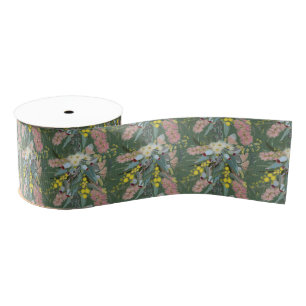 Native Bush Blooms Dark Green Ripsband