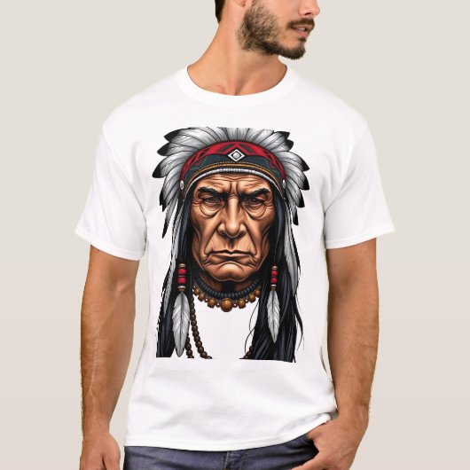 Native Chief Face Illustration T-Shirt (Vorderseite)