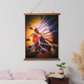 Native Chief Wood Topped Wall Tapestry Wandteppich Mit Holzrahmen (Schlafzimmer)