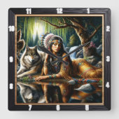 Native Earth Wolf Glade Guardian Still Quadratische Wanduhr (Vorderseite)