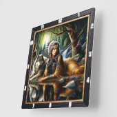 Native Earth Wolf Glade Guardian Still Quadratische Wanduhr (Winkel)