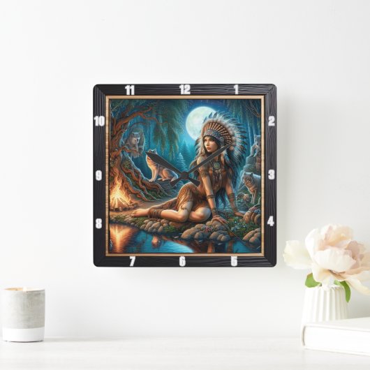 Native Embrase: Heilige Steine Morgenruhe Quadratische Wanduhr (Zuhause)