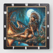 Native Embrase: Heilige Steine Morgenruhe Quadratische Wanduhr (Vorderseite)