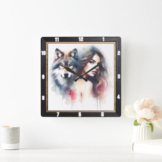Native Essence: Abend des Waldes Quadratische Wanduhr (Zuhause)