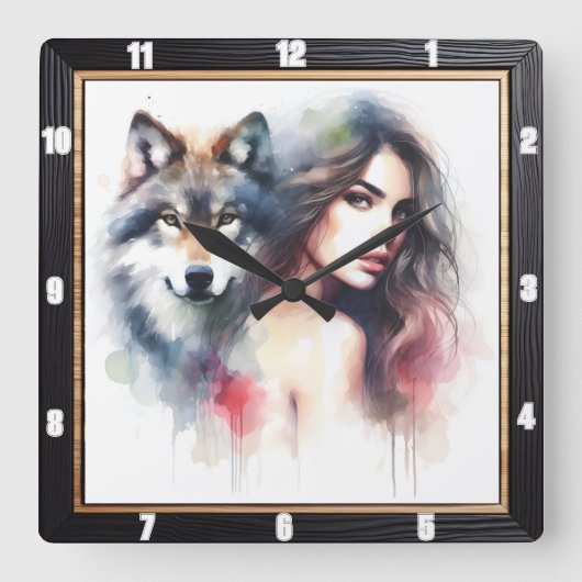 Native Essence: Abend des Waldes Quadratische Wanduhr (Vorderseite)