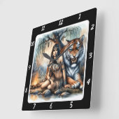 Native Essence: Forest's Heart Tiger Grace Quadratische Wanduhr (Winkel)