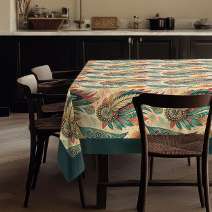 Native Ethnic Tribal Feathers pastellblaues Kupfer Tischdecke