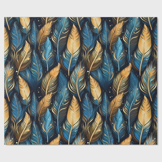 Native Feathers Pattern Tribal Boho Indigene Geschenkpapier (Flach)