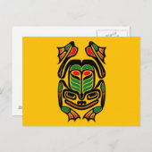 Native Haida Art Frog - schwarz auf gelb Postkarte (Vorne/Hinten)