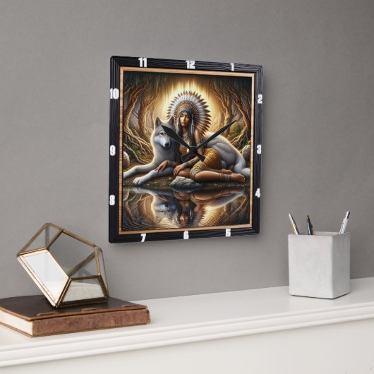 Native Hearth: Willow Boughs Gentle Peace Quadratische Wanduhr (Büro)