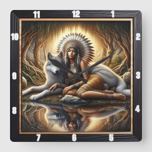 Native Hearth: Willow Boughs Gentle Peace Quadratische Wanduhr (Vorderseite)