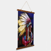 Native "Hunkpapa" Chief original art Wandteppich Mit Holzrahmen (Gewinkelt)