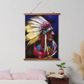 Native "Hunkpapa" Chief original art Wandteppich Mit Holzrahmen (Schlafzimmer)