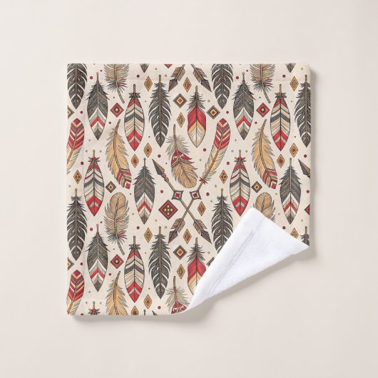 Native-Inspired Bath Towel Tribal Feather Pattern Badhandtuch Set (Waschlappen)